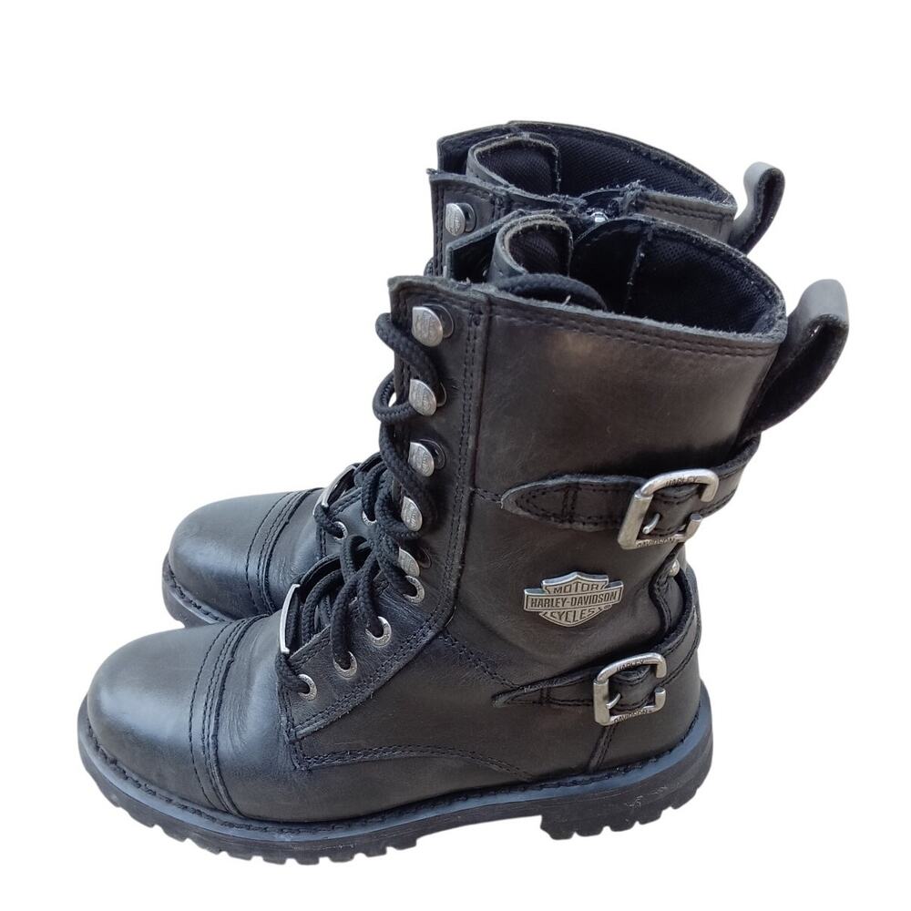 Harley-Davidson Women's Balsa Moto Boots Black Leather Lace-Up Buckle - 6M